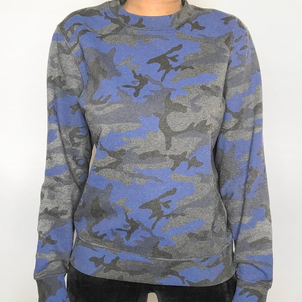 Sandro Blue and Gray Camo Crewneck Sweater